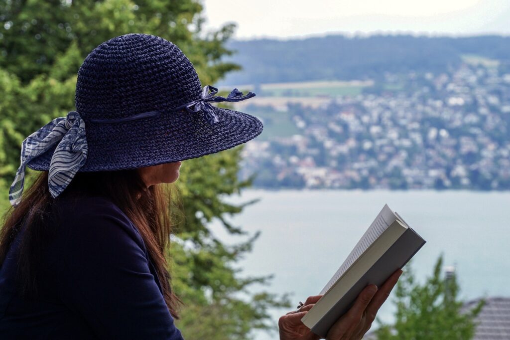 woman, nature, read