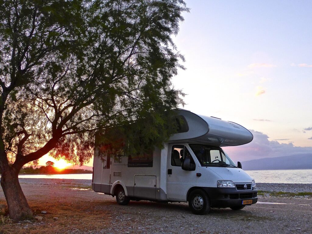 motorhome, camping, beach