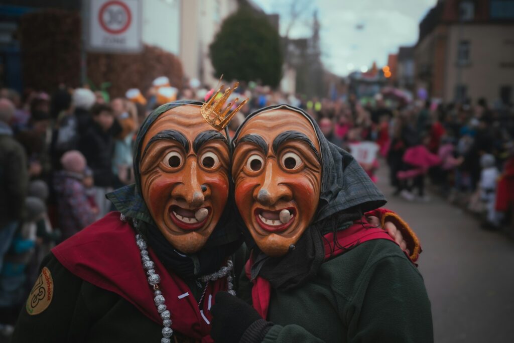 a couple of people that are standing in the street