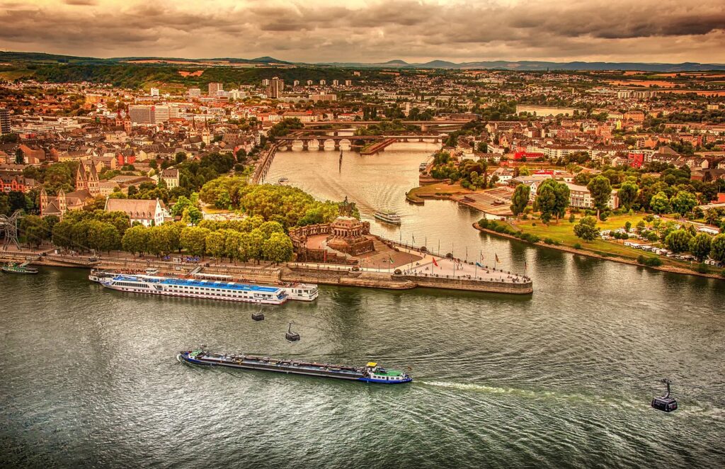 rhine river, aerial view, germany