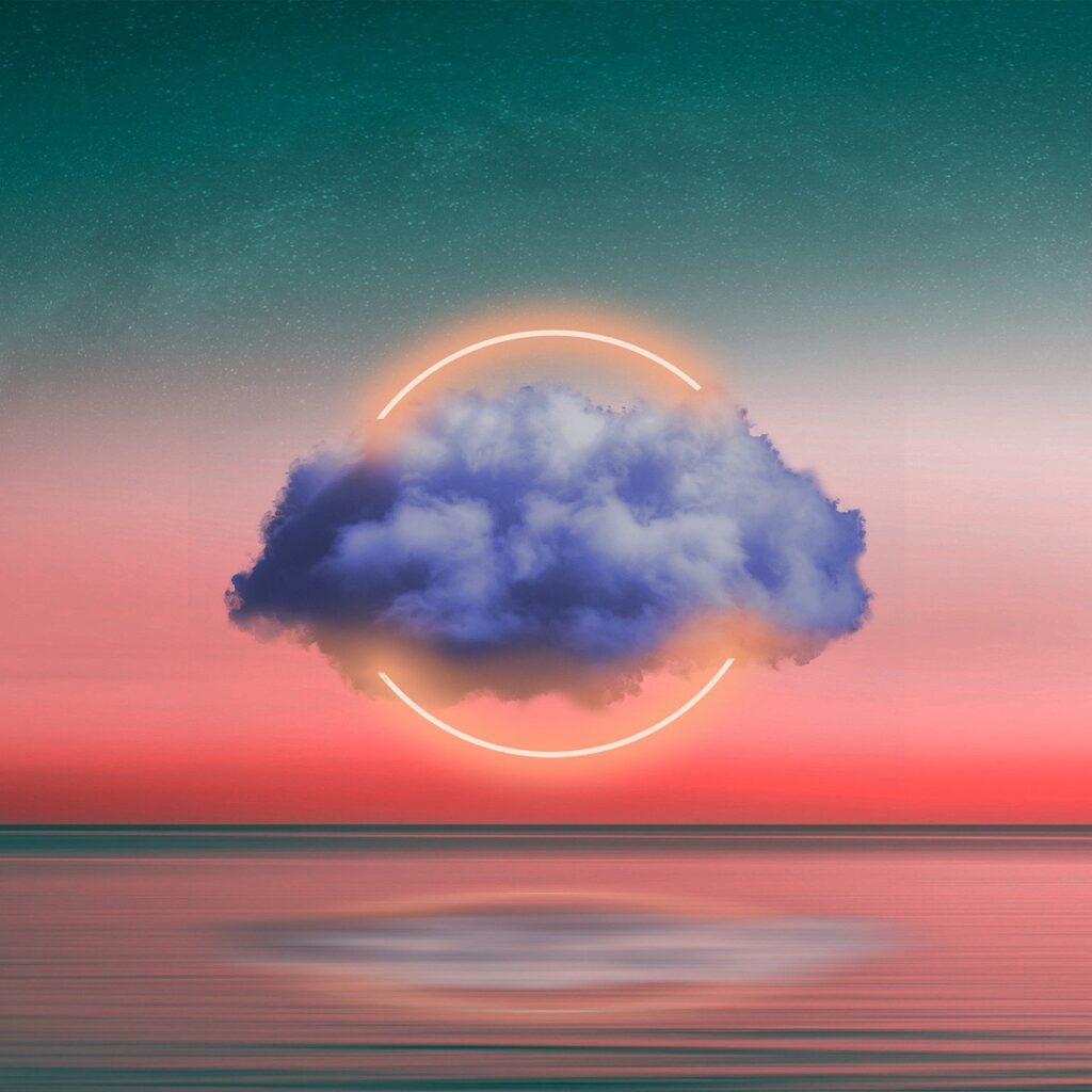 cloud, stars, ocean, reflection, neon light, circle, water, sky, cloud, cloud, nature, night sky, cloud, cloud, cloud, circle, sky, sky